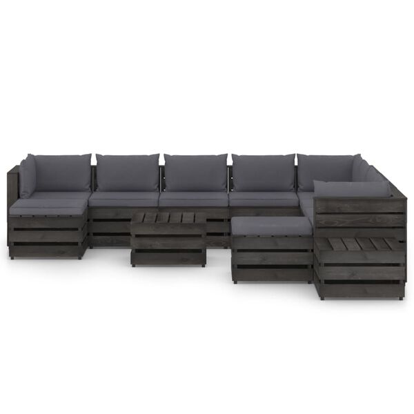 vidaXL 12-tlg. Garten-Lounge-Set mit Kissen Grau Impr&auml;gniertes Holz