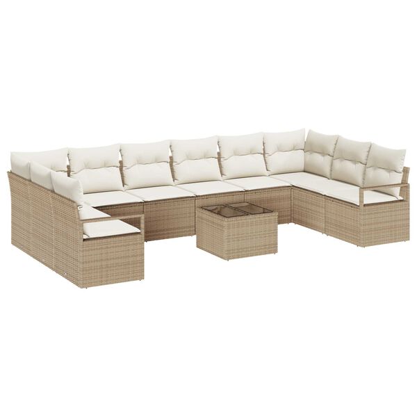 vidaXL Garten-Sofa-Set mit Kissen mit Speicher 11 pcs Beige und Creme