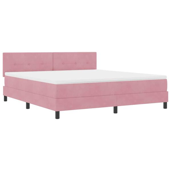 vidaXL LED Boxspringbett mit Matratze mit LED Rosa 180 x 200 cm Samt