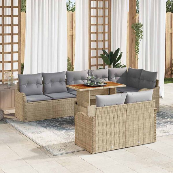 vidaXL Garten-Sofa-Set mit Speicher 9 pcs Beige Poly Rattan