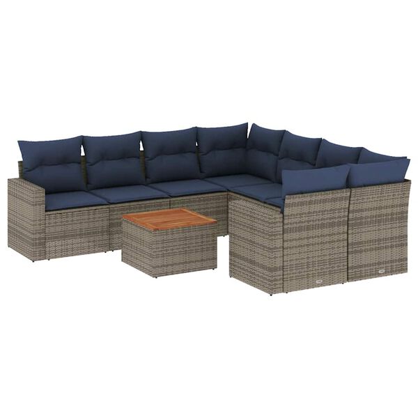 vidaXL 9-tlg. Garten-Sofagarnitur mit Kissen Grau Poly Rattan