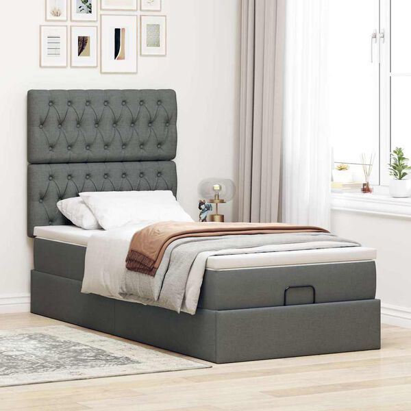 vidaXL Ottoman-Bett mit Matratze Dunkelgrau 80x200 cm Stoff