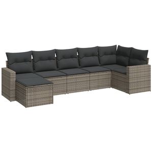 vidaXL 7-tlg. Garten-Sofagarnitur mit Kissen Grau Poly Rattan