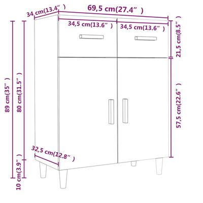 vidaXL Sideboard Braun Eichen-Optik 69,5x34x89 cm Holzwerkstoff