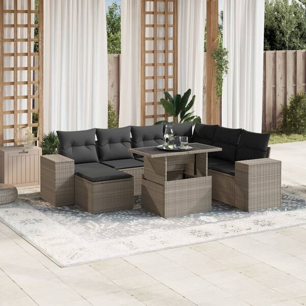 vidaXL 8-tlg. Garten-Sofagarnitur mit Kissen Hellgrau Poly Rattan