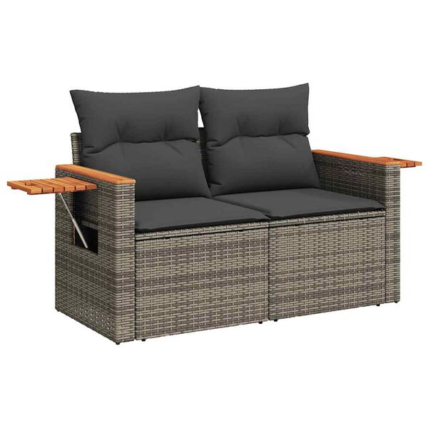 vidaXL 7-tlg. Garten-Sofagarnitur mit Kissen Grau Poly Rattan Akazie