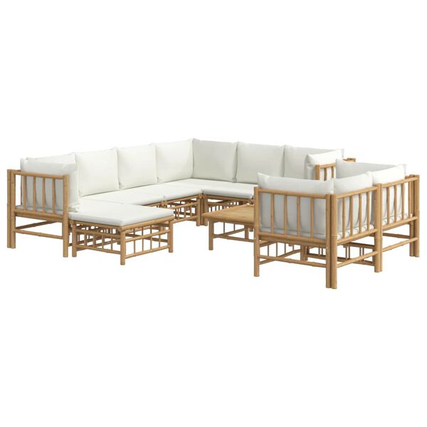 vidaXL 10-tlg. Garten-Lounge-Set mit Cremeweißen Kissen Bambus