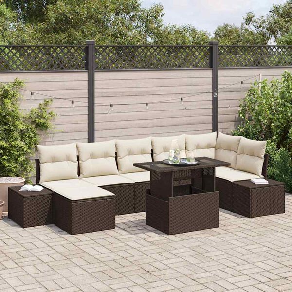 vidaXL Garten-Sofa-Set mit Speicher 8 pcs Braun Poly Rattan
