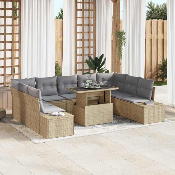 vidaXL Garten-Sofa-Set mit Speicher 10 pcs Beige Poly Rattan