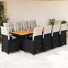 vidaXL 11-tlg. Garten-Bistro-Set mit Kissen Schwarz Poly Rattan