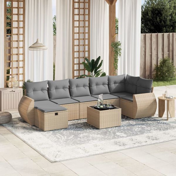 vidaXL 7-tlg. Garten-Sofagarnitur mit Kissen Beige Poly Rattan