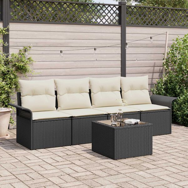 vidaXL Gartensofa-set mit Kissen 5 pcs Schwarz und Creme Poly-Rattan