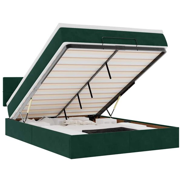 vidaXL Ottoman-Bett mit Matratze & LEDs Dunkelgrün 140x200 cm Samt