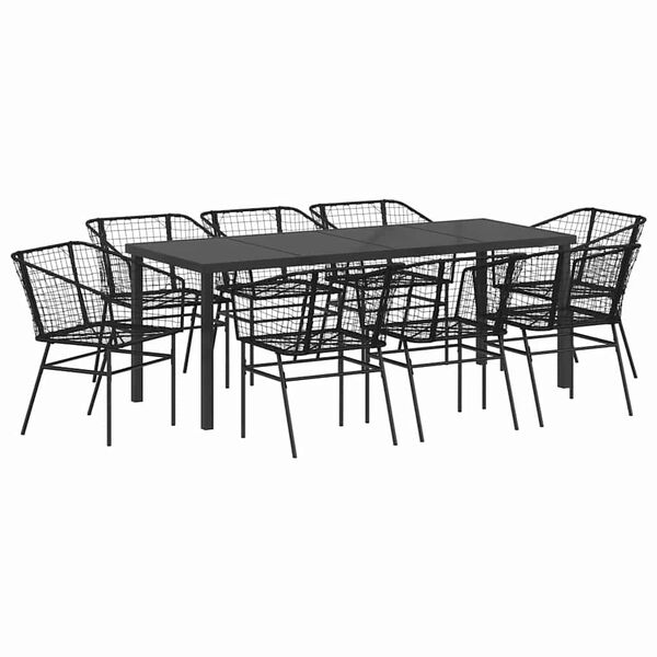 vidaXL Garten Essgruppe 9 pcs Schwarz Poly-Rattan