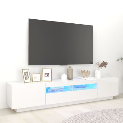 vidaXL TV-Schrank mit LED-Leuchten Hochglanz-Weiß 200x35x40 cm