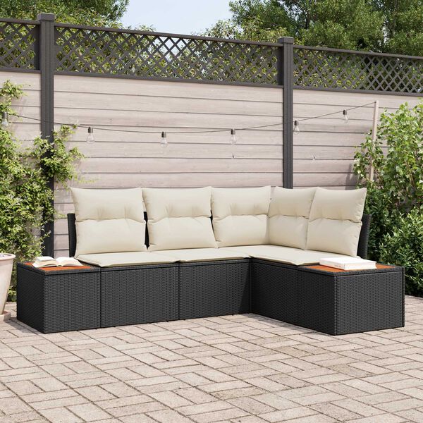 vidaXL Gartensofa-set mit Kissen 5 pcs Schwarz Poly Rattan