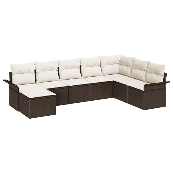 vidaXL Garten-Sofa-Set mit Kissen mit Speicher 8 pcs Braun Poly Rattan