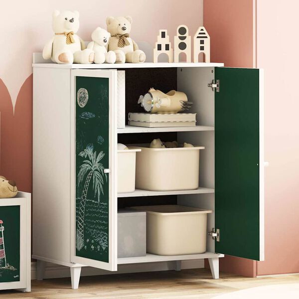 vidaXL Schrank mit zwei T&uuml;ren und Tafel-Front ROROS Wei&szlig; Holzwerkstoff