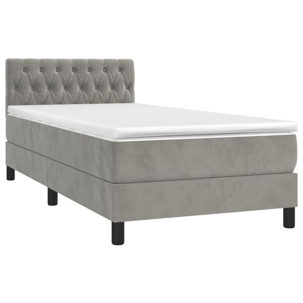 vidaXL Boxspringbett mit Matratze Hellgrau 90x190 cm Samt