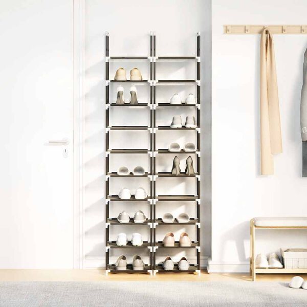 vidaXL Schuhregale 2 Stk. 10 Ebenen Schwarz 33x33x174 cm Vliesstoff