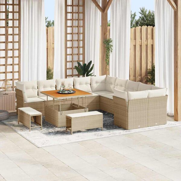 vidaXL Gartensofa-set mit Kissen 13 pcs Beige und Creme Poly-Rattan