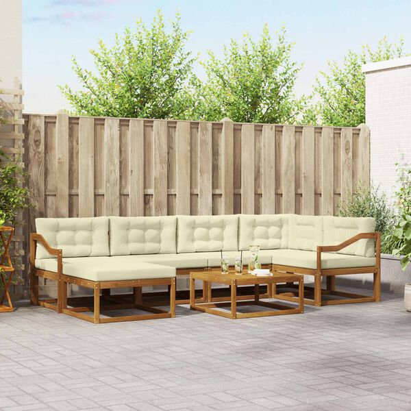 vidaXL Outdoor-Sofagarnitur mit Kissen 7 pcs Natur und Creme