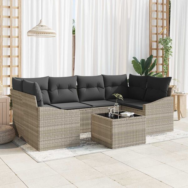 vidaXL Sofa Set mit Kissen 7 pcs Hellgrau und Dunkelgrau Poly-Rattan