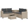 vidaXL Gartensofa in L-Form mit Tisch und Kissen Hellgrau Poly Rattan