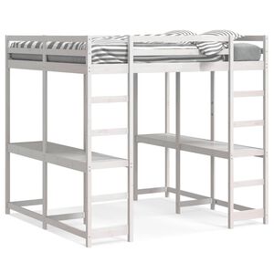 vidaXL Hochbett mit Schreibtisch & Leiter Wei&szlig; 160x200 cm Kiefernholz