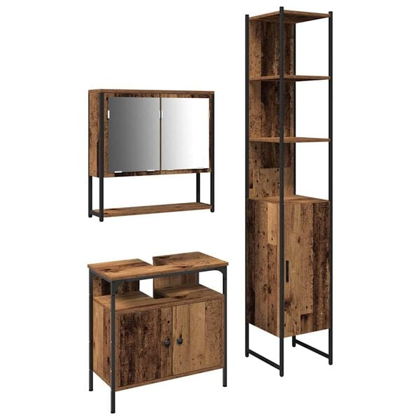 vidaXL Badezimmerm&ouml;bel-Set mit Regal 3 pcs Altholz Holzwerkstoff