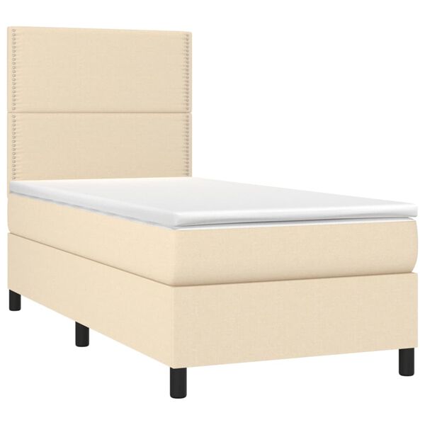 vidaXL Boxspringbett mit Matratze & LED Creme 90x190 cm Stoff