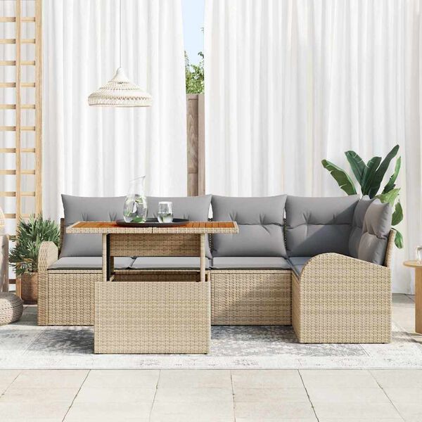 vidaXL Garten-Sofa-Set mit Speicher 6 pcs Beige Poly Rattan