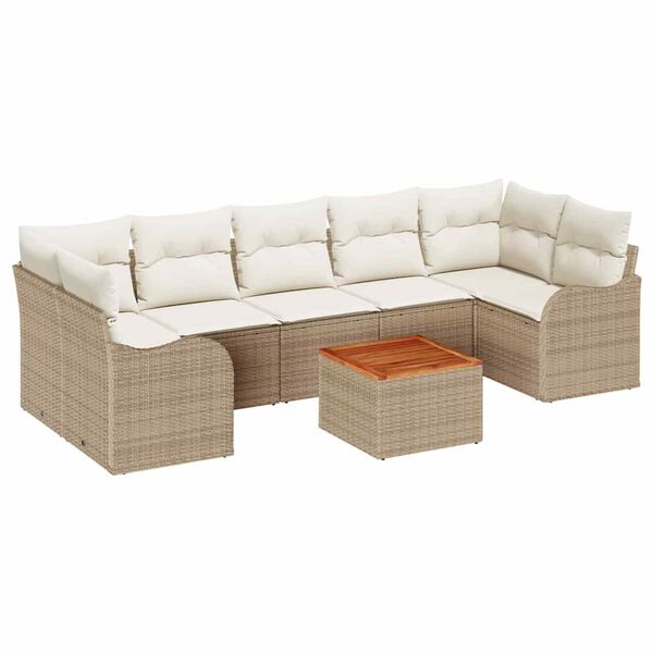 vidaXL Gartensofa-set mit Speicher 8 pcs Beige und Creme Poly-Rattan