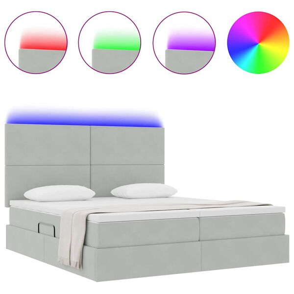 vidaXL Bett mit LED-Lichtleisten Hellgrau 180 x 200 cm Samt