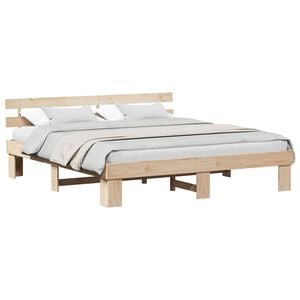 vidaXL Bettrahmen mit Kopfteil Natur 200 x 200 cm Massives Kiefernholz