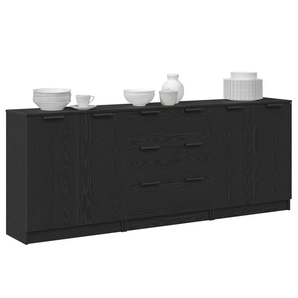 vidaXL Sideboard 3 pcs Schwarz Eichen-Optik 180 x 30 x 70 cm