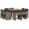 vidaXL 9-teiliges Garten-Ess-Set mit Kissen, grau, Polyrattan