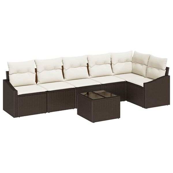 vidaXL Sofa Set mit Kissen 7 pcs Braun Poly Rattan