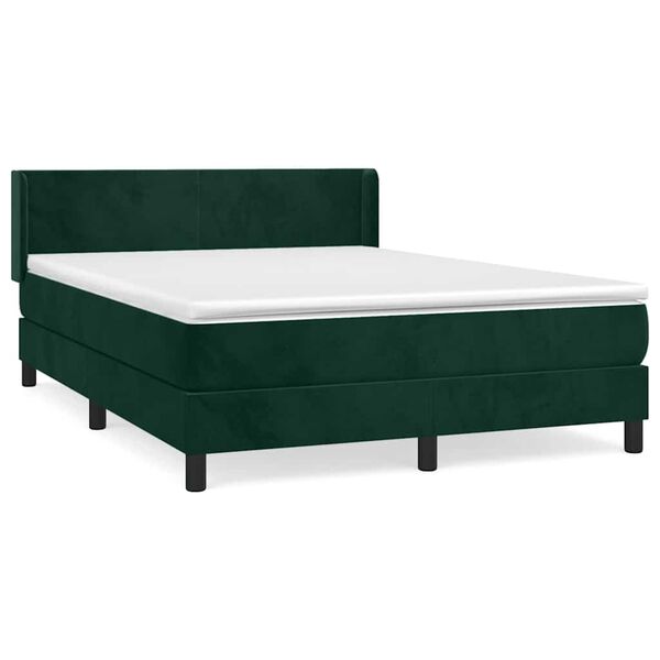 vidaXL Boxspringbett mit Matratze Dunkelgr&uuml;n 140x190 cm Samt