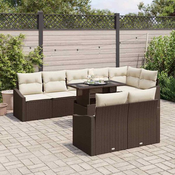 vidaXL Garten-Sofa-Set mit Kissen mit Speicher 9 pcs Braun und Creme