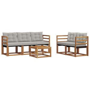 vidaXL Outdoor-Sofagarnitur mit Kissen 6 pcs Nat&uuml;rlich und Hellgrau