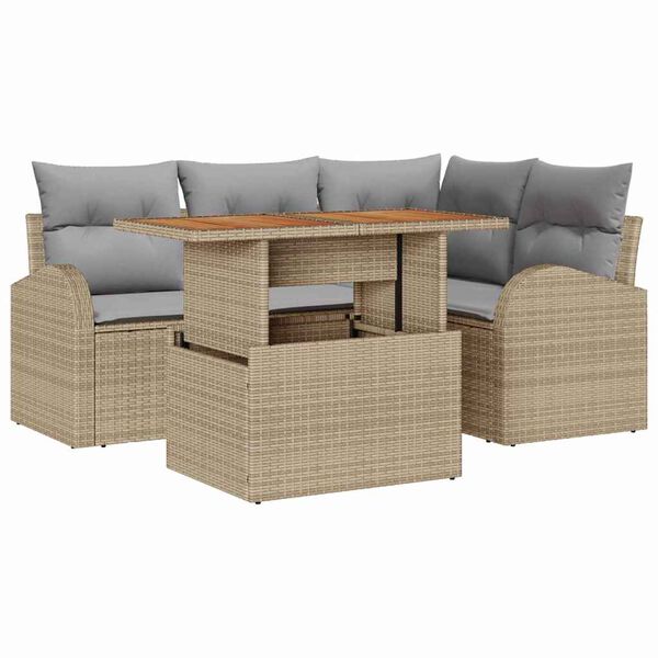 vidaXL Garten-Sofa-Set mit Kissen 5 pcs Beige und Hellgrau