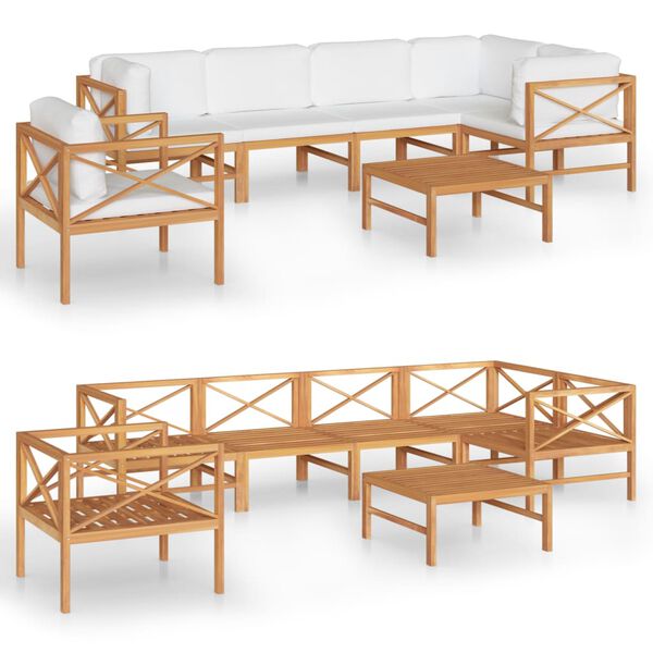 vidaXL 7-tlg. Garten-Lounge-Set mit Creme Kissen Massivholz Teak