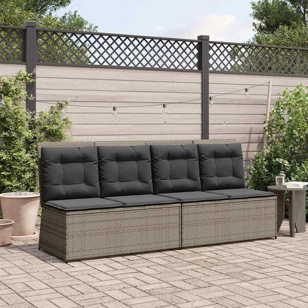 vidaXL Gartenbank Verstellbar mit Kissen Grau Poly Rattan
