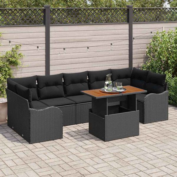 vidaXL Gartensofa-set mit Kissen 8 pcs Schwarz Poly-Rattan