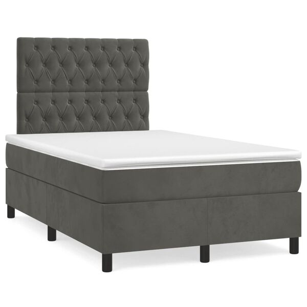 vidaXL Boxspringbett mit Matratze Dunkelgrau 120x190 cm Samt