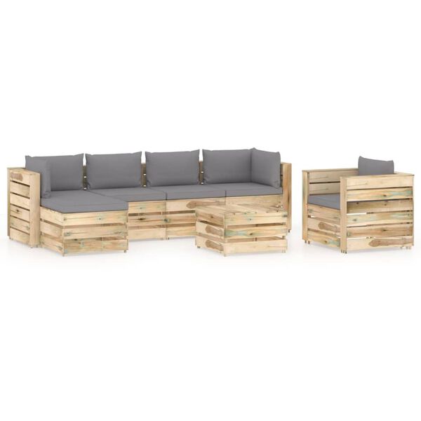 vidaXL 7-tlg. Garten-Lounge-Set mit Kissen Gr&uuml;n Impr&auml;gniertes Holz