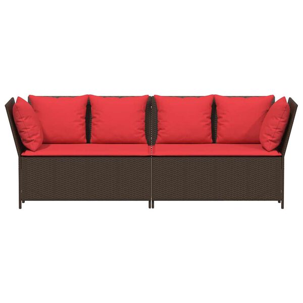 vidaXL Gartensofa mit Kissen Braun Poly Rattan