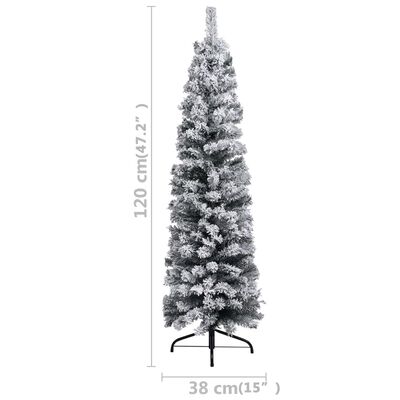 vidaXL Weihnachtsbaum Schlank mit Beleuchtung Kugeln Schnee Grün 120cm