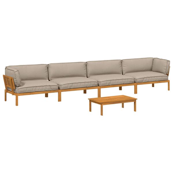 vidaXL Sofa Set mit Kissen Uni 5 pcs Taupe Massivholz Akazie